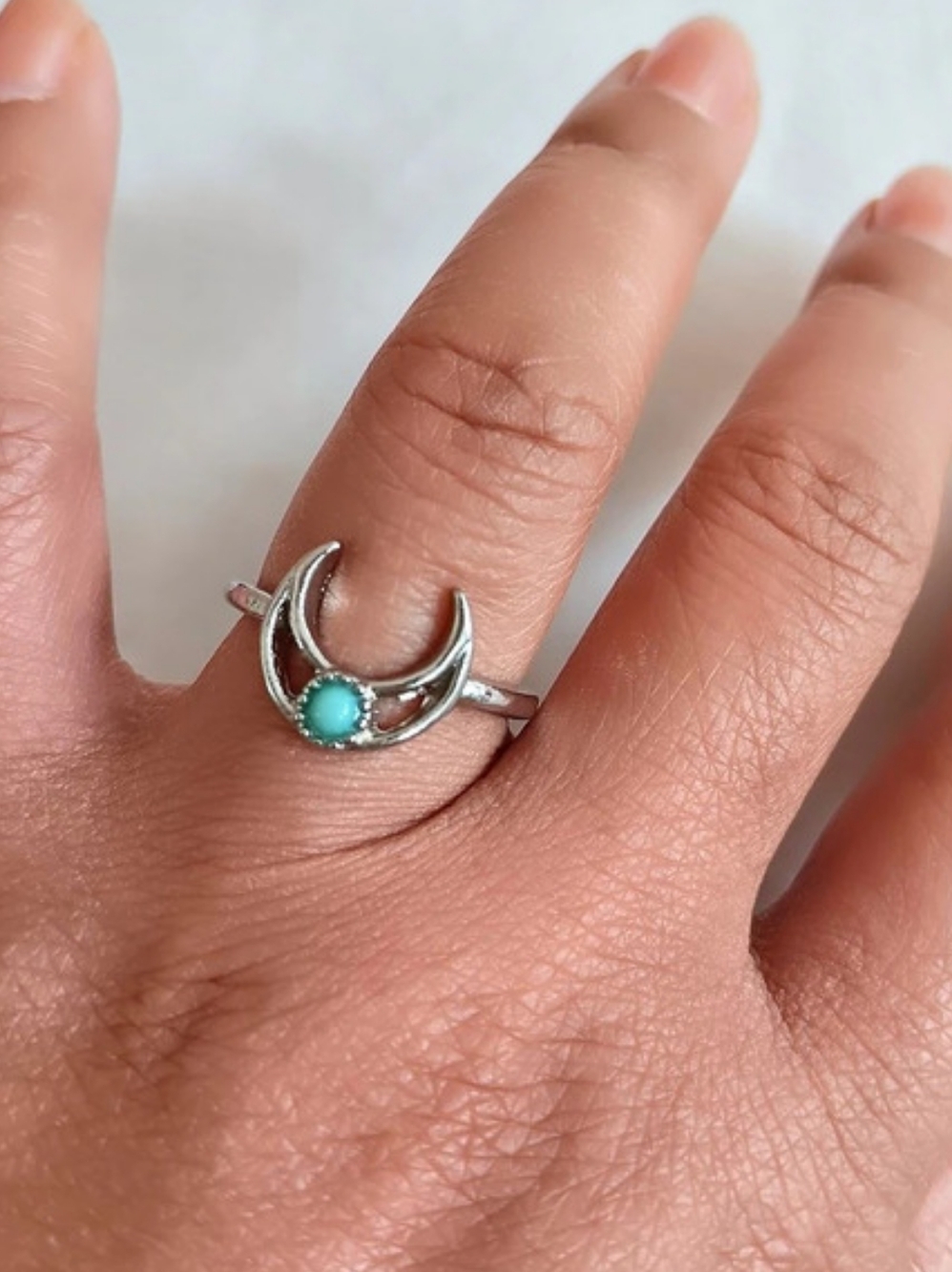 Crescent Turquoise-Color Ring Size 7